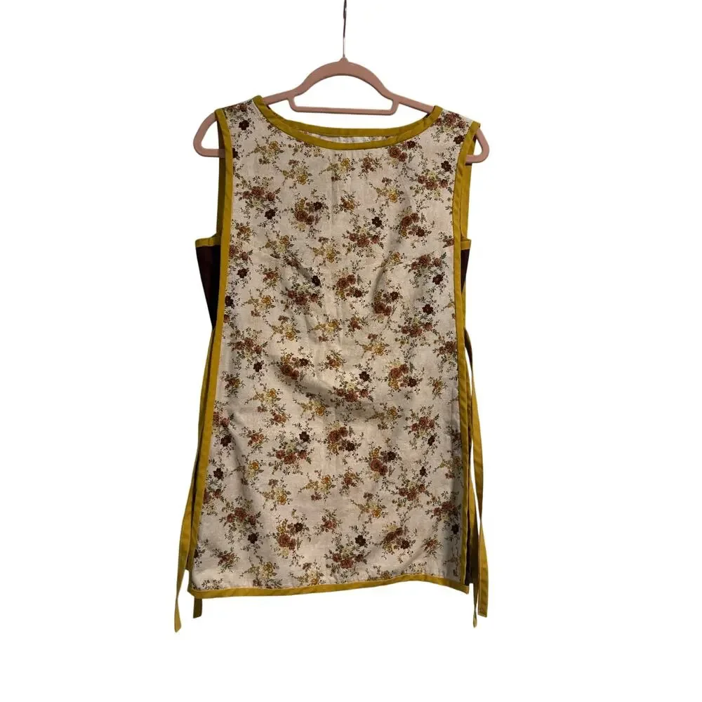Vintage Brown Mustard Floral Apron Shirt (SG44)